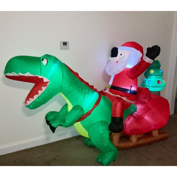🆕8.2FT Long Christmas Inflatables with LED Santa Ride on Dinosaur Outdoor Decor - Picture 1 of 9
